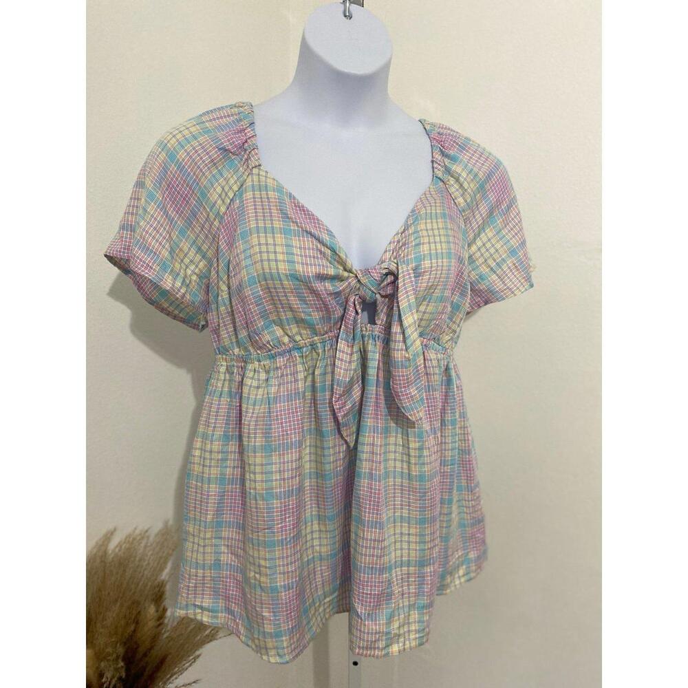 Isabel- Maternity Plaid Tie Knot Top-XL-New (0036)